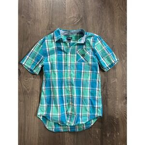 Chaps Easy Care Plaid Button Down Shirt XL 18-20 Teal Green Cotton Blend Good